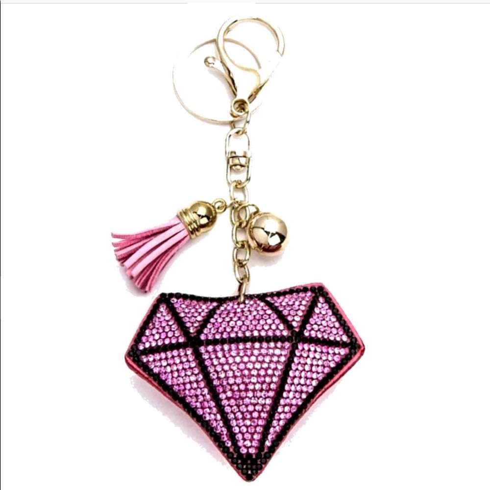 Diamond Puffy Keychain Purse Charm - Pink